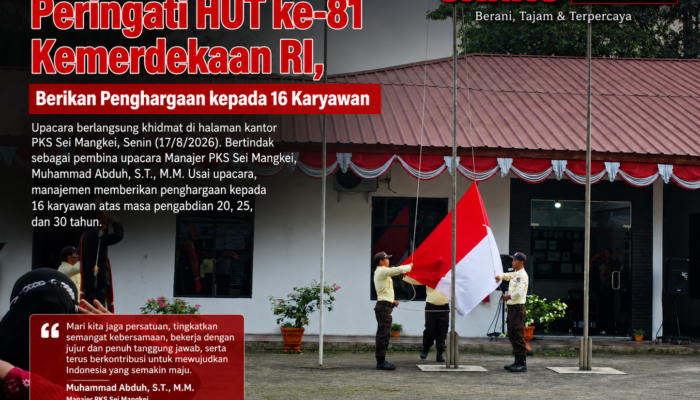 Manajemen PKS Sei Mangkei Peringati HUT ke-81 Kemerdekaan RI, Berikan Penghargaan kepada 16 Karyawan